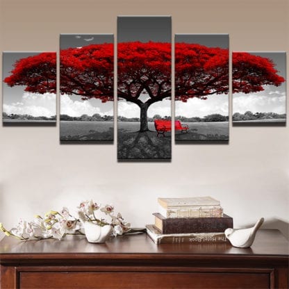 Beautiful Red Tree Scenery - 5 Piece Multi Panel Canvas Wall Art - Image 3