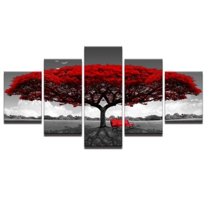 Beautiful Red Tree Scenery - 5 Piece Multi Panel Canvas Wall Art - Image 6