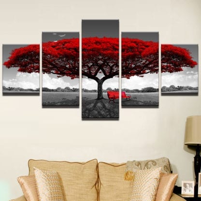 Beautiful Red Tree Scenery - 5 Piece Multi Panel Canvas Wall Art - Image 4