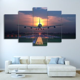 Airplane at Sunset - 5 Piece Multi Panel Canvas Wall Art