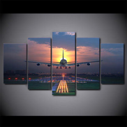 Airplane at Sunset - 5 Piece Multi Panel Canvas Wall Art - Image 2