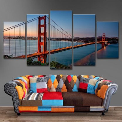 View Of The Golden Gate Bridge At Night - 5 Piece Multi Panel Canvas Wall Art - Image 4