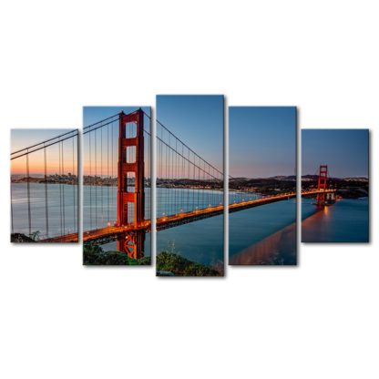 View Of The Golden Gate Bridge At Night - 5 Piece Multi Panel Canvas Wall Art - Image 7