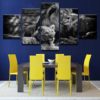 Black White King Of The Forest Lions - 5 Piece Multi Panel Canvas Wall Art - Image 3