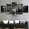 Black White King Of The Forest Lions - 5 Piece Multi Panel Canvas Wall Art