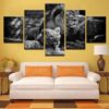 Black White King Of The Forest Lions - 5 Piece Multi Panel Canvas Wall Art - Image 2