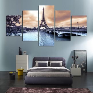 Paris Cityscape Eiffel Tower - 5 Piece Multi Panel Canvas Wall Art