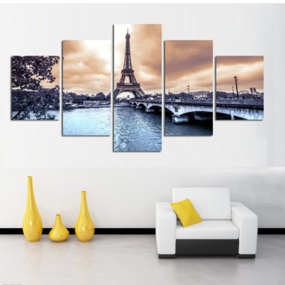 Paris Cityscape Eiffel Tower - 5 Piece Multi Panel Canvas Wall Art - Image 4
