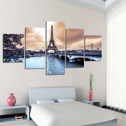 Paris Cityscape Eiffel Tower - 5 Piece Multi Panel Canvas Wall Art - Image 2