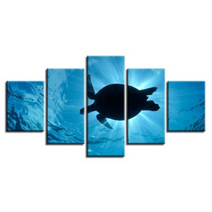 Turtle Underwater - 5 Piece Multi Panel Canvas Wall Art - Image 4