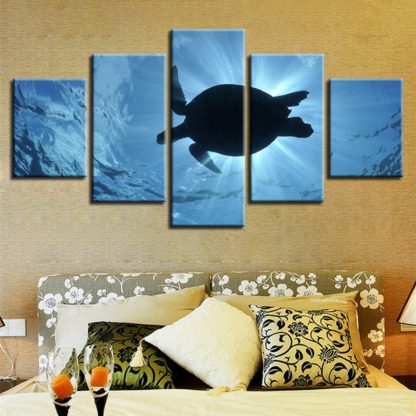 Turtle Underwater - 5 Piece Multi Panel Canvas Wall Art - Image 2