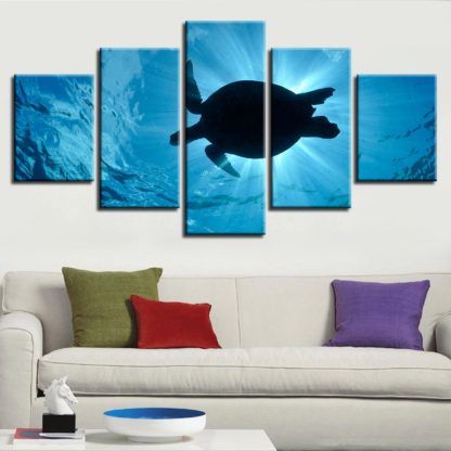 Turtle Underwater - 5 Piece Multi Panel Canvas Wall Art - Image 3
