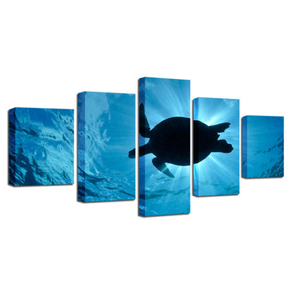 Turtle Underwater - 5 Piece Multi Panel Canvas Wall Art - Image 5