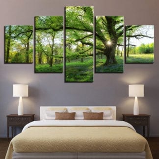 Forest Green Trees - 5 Piece Multi Panel Canvas Wall Art