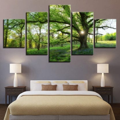 Forest Green Trees - 5 Piece Multi Panel Canvas Wall Art
