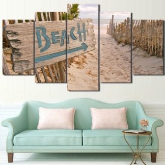 To The Beach Sign on Fence - 5 Piece Multi Panel Canvas Wall Art