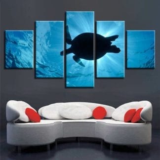 Turtle Underwater - 5 Piece Multi Panel Canvas Wall Art